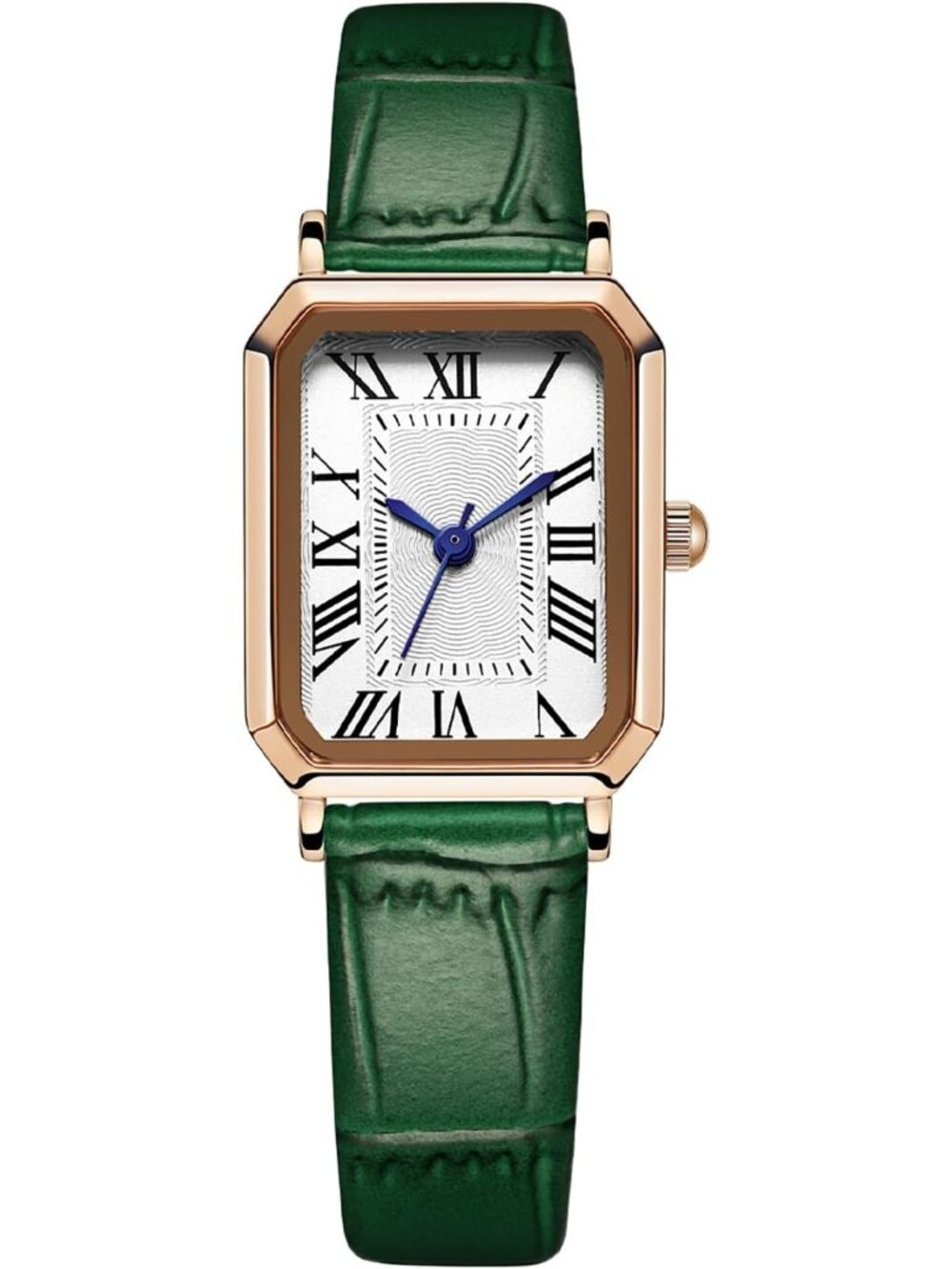 Womens Green Rose Vintage Rectangle Elegant Dainty Leather Strap Quartz Watch